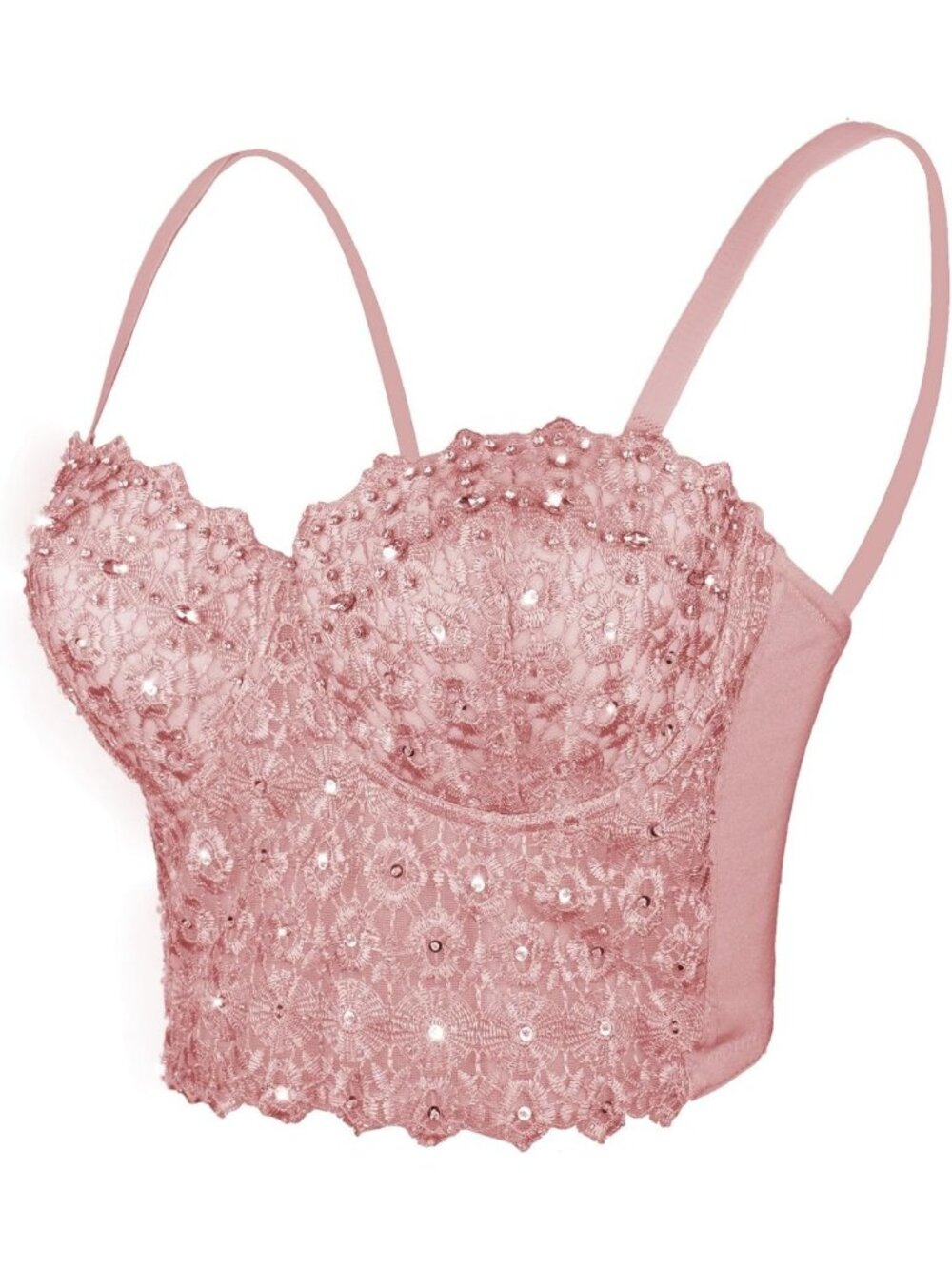 Sexy Lace Rhinestone Bustier Crop Top - Women's Mesh Corset Bra for Night Out